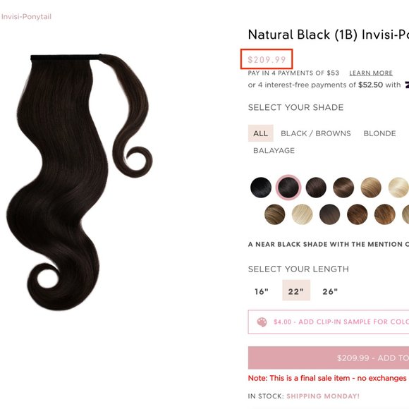 Glam Seamless 22" Invisi Ponytail | 1B Natural Black | NEW HAIR EXTENSIONS - Picture 3 of 6